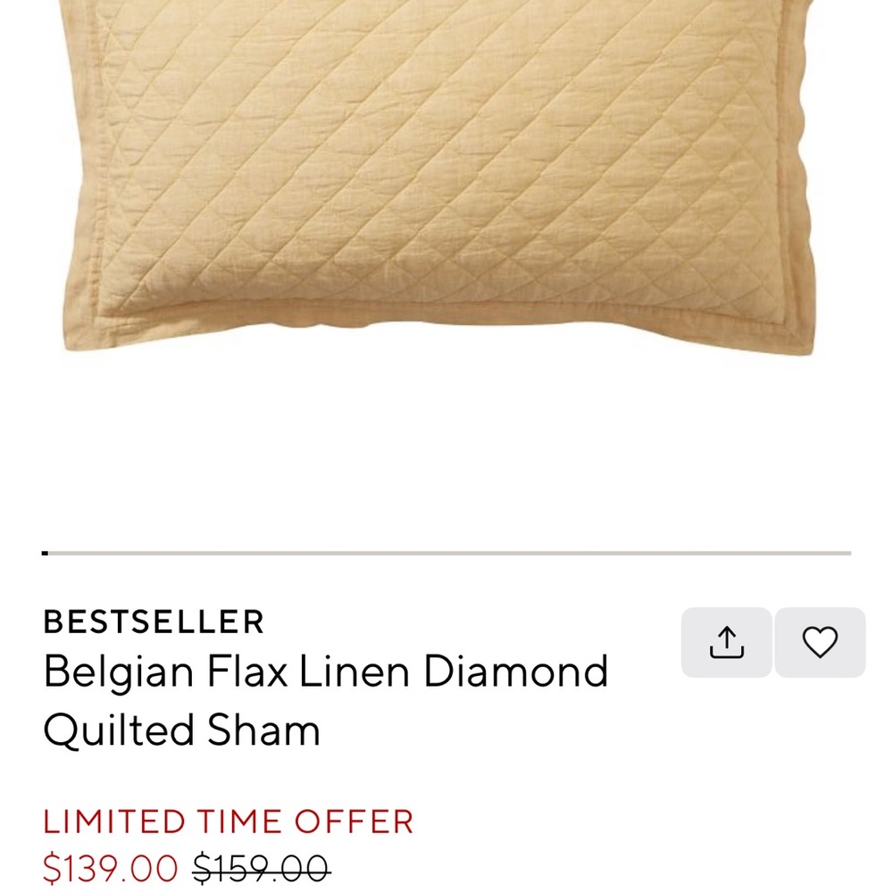 Pottery barn flax linen diamond king size pillow sham. Color is daffodil